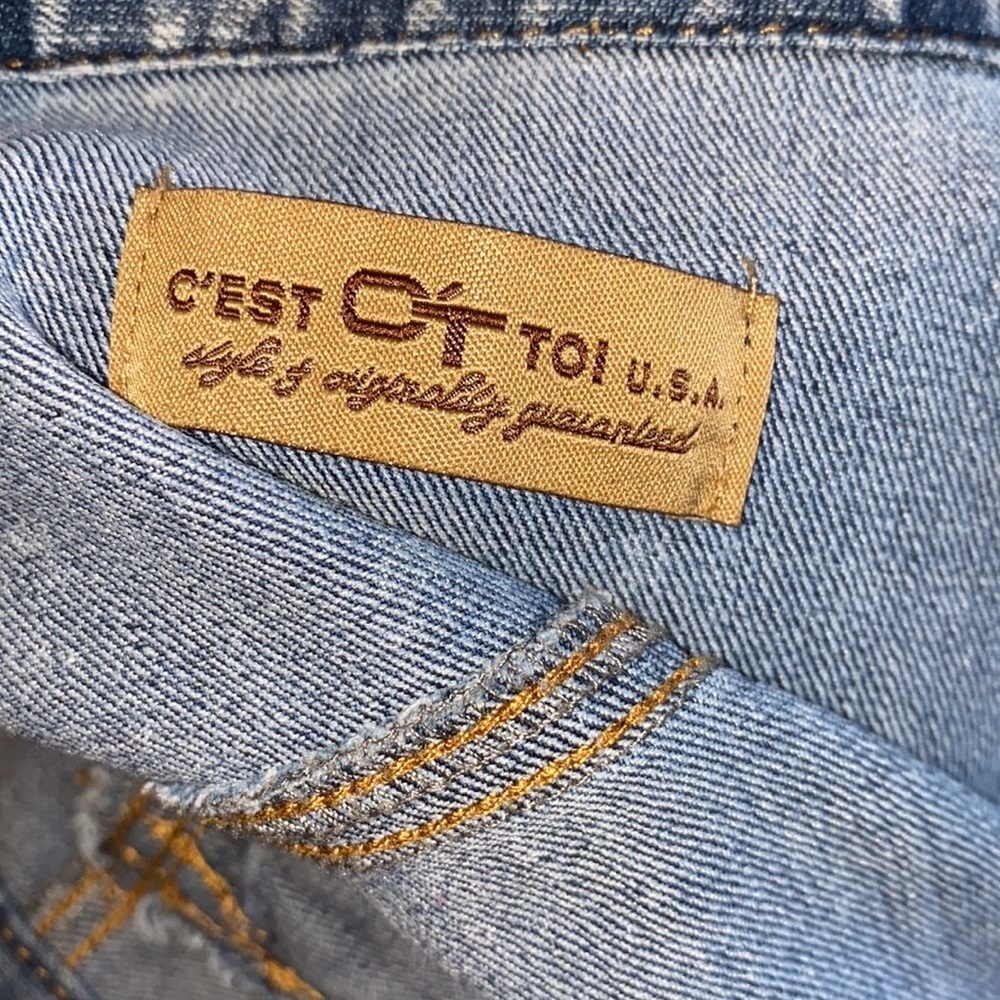 C’est CT Toi USA acid wash blue denim jean jacket XS cropped longsleeve coat​​ - Picture 10 of 12
